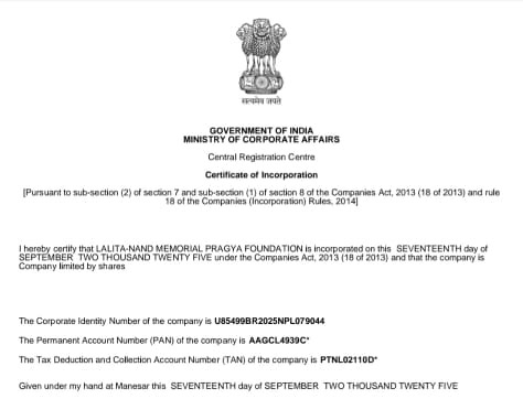 Our Certificate of Incorporation, granted 17 September 2025
